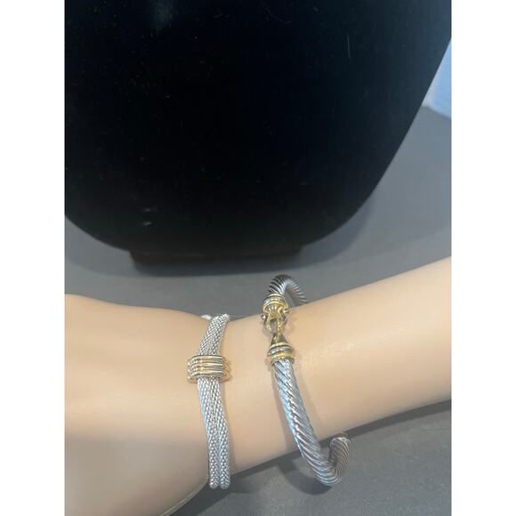 NEW 2 Tone Silver Gold Mesh Double Strand Necklace Pcd Earrings & 2 Bracelet Set - Picture 5 of 8